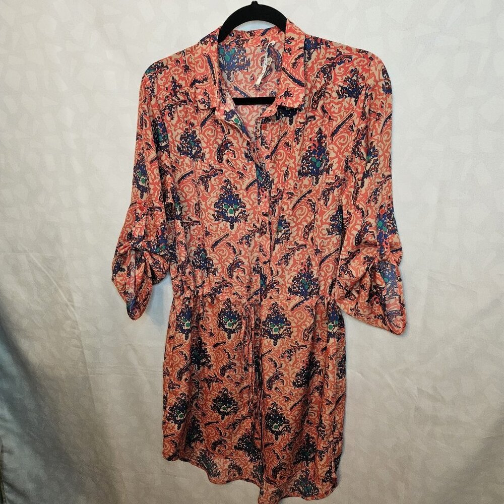 Collective Concepts Melon And Purple Print Shirt Dress W/ Three Quarter...